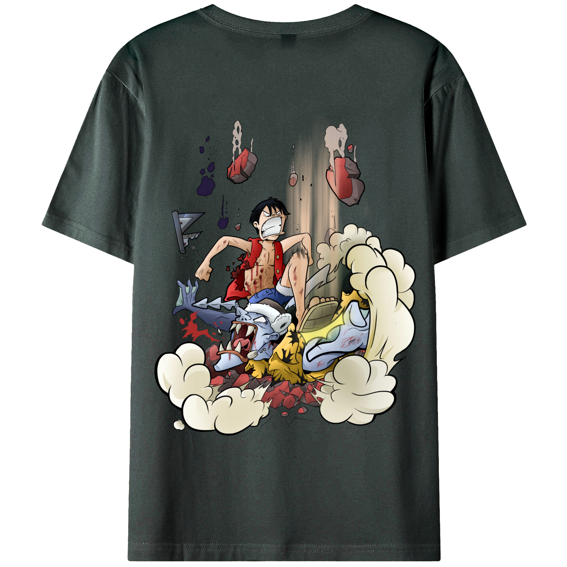 ワンピース モンキー・D・ルフィ ONE PIECE Monkey D. Luffy 綿100％ メンズ半袖Tシャツ（バックプリント） 通気性